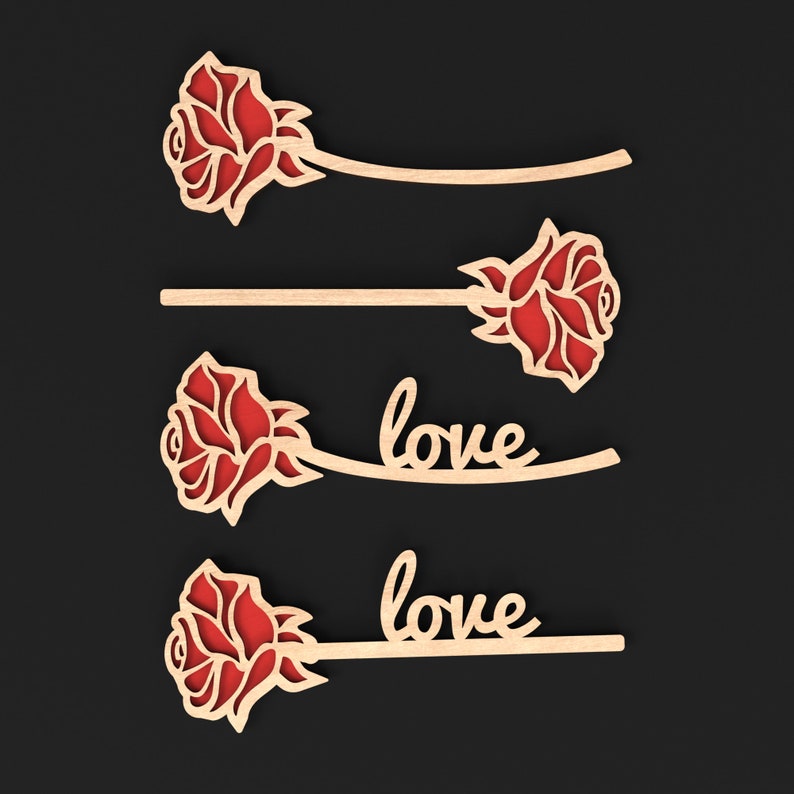 4 Wooden Roses Valentines Day Gift made from our laser cutting files digital download.