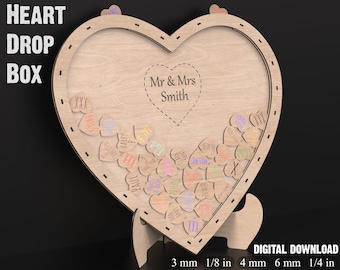 Wedding Guest Book Heart Drop Box SVG Laser Cutting Files - Wedding Heart Guestbook For Laser Cutting - Wedding Card Box Alternative #156
