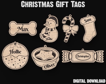 Weihnachten Geschenkanhänger SVG Laser Cut Dateien - 7 Designs (digitaler Download)
