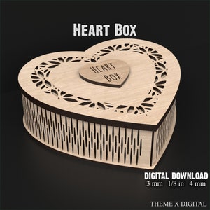 Pudełko w kształcie serca SVG pliki wycinane laserowo-pliki Heart Box SVG do cięcia laserowego-walentynkowe pudełko z biżuterią idealne na prezenty i pamiątki #123