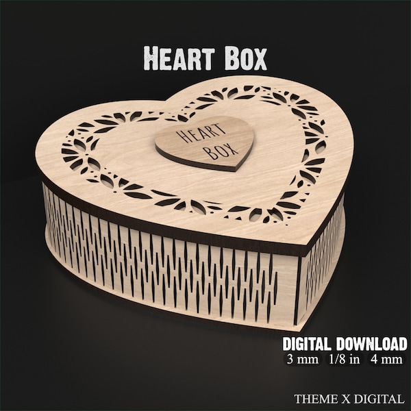 Heart Shaped Box Svg Laser Cut Files - Heart Box Svg Files For Laser Cutting - Valentine Jewelry Box Ideal for Gifts & Keepsakes #123