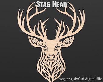 Stag / Deer Head Laser Cutting SVG File, Deer Silhouette Laser Ready Files, Geometric Reindeer Farm Animal Deer Decoration #022
