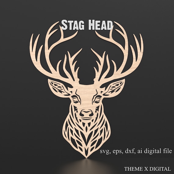 Stag / Deer Head Laser Cutting SVG File, Deer Silhouette Laser Ready Files, Geometric Reindeer Farm Animal Deer Decoration #022