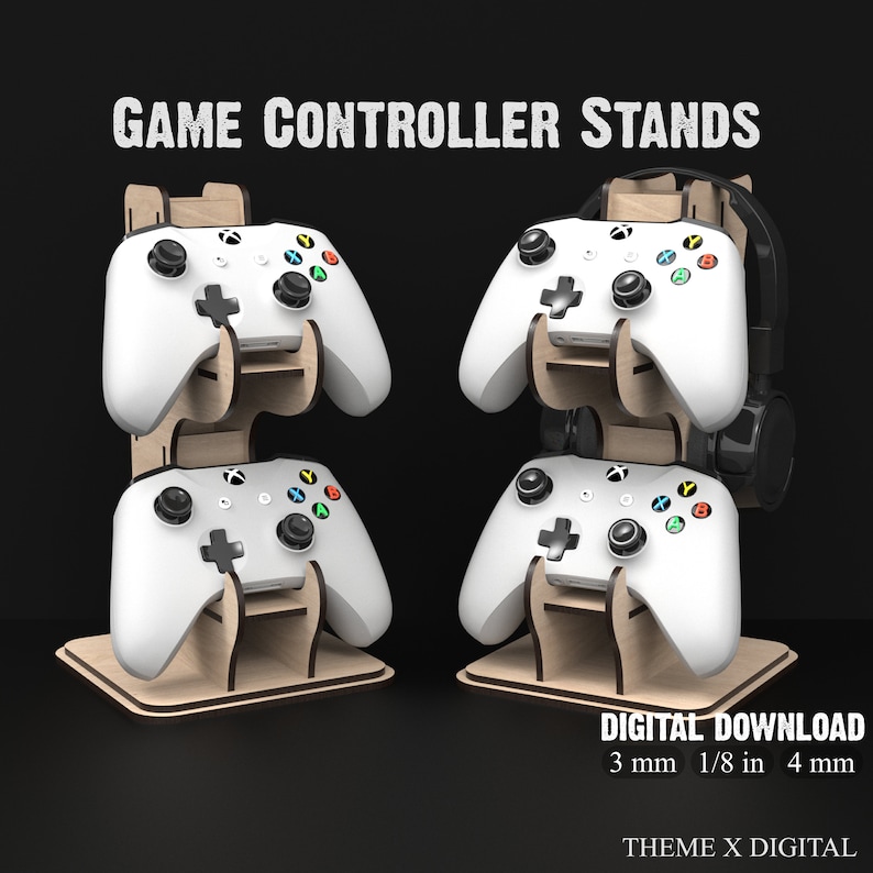 Game Controller Display Stands With Headphone Holder made from our Svg Laser Cutting Files Digital Download.