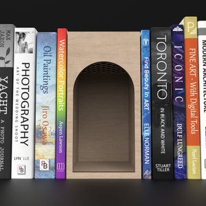 Wooden Book Ends - Book Nook Kit with secret compartment made from our svg laser cutting files digital download.