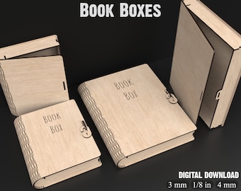 Boekendoos Svg lasersnijden bestanden - houten boekendoos opslag Svg-bestanden voor Glowforge XTool Lightburn etc Stash Box - Memory Box #082