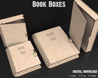 Book Box Svg Laser Cutting Files - Wooden Book Box Storage Svg Files For Glowforge XTool Lightburn etc Stash Box - Memory Box #082