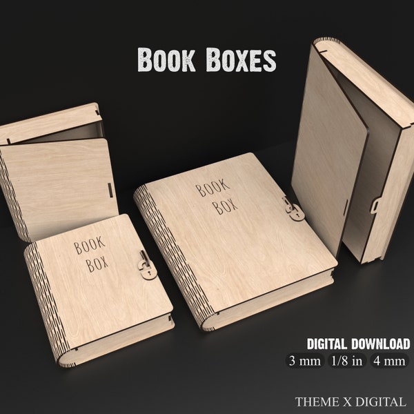 Book Box SVG pliki do cięcia laserowego-drewniane pudełko do przechowywania książek pliki SVG dla Glowforge XTool Lightburn itp. Stash Box-pudełko pamięci #082