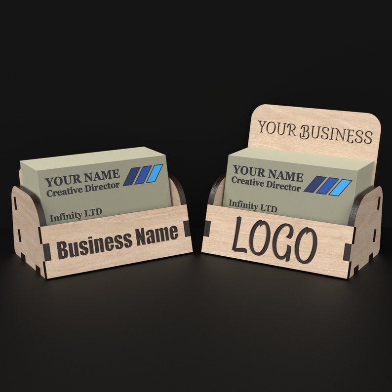 2 Business Card Holders made from our Svg Laser Cutting Files Digital Download.