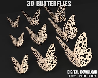 File di taglio laser Svg 3D farfalla, file Svg 3D di farfalle in legno, file di taglio laser Svg 3D di farfalle per Glowforge, XTool, OmTech #044