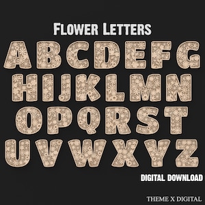 A - Z alphabet floral SVG fichiers de découpe laser - art mural lettre 3D pour décoration d'intérieur et travaux manuels - fichiers laser Svg fleur de printemps #129