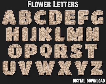 A - Z Floral Alphabet SVG Laser Cutting Files - 3D Letter Wall Art for Home Décor & Crafts - Spring Flower Svg Laser Files #129