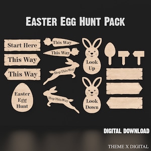 Paquete SVG de búsqueda de huevos de Pascua definitivo: señales caprichosas cortadas con láser para búsquedas navideñas memorables - Archivos láser de búsqueda del tesoro de Pascua para niños #130