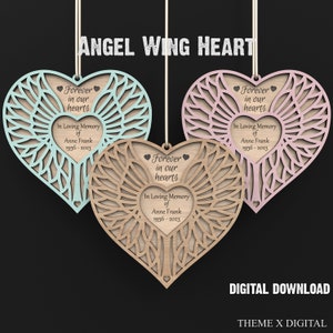 Engelflügel-Memorial-Ornament-Svg-Laser-Cut-Dateien - Erinnerungs-Ornament-Svg-Dateien - Verlust des Vaters Verlust der Mutter XTool, Lightburn etc #076