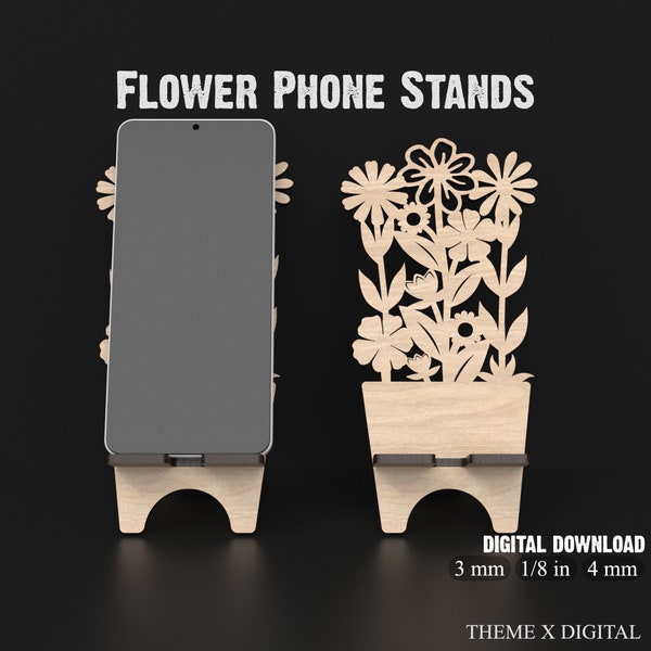 Elegant Floral Cell Phone Stand Svg Laser Cutting Files - Versatile Android / iPhone Stand Phone Holder - Laser Cut Phone Accessories #136