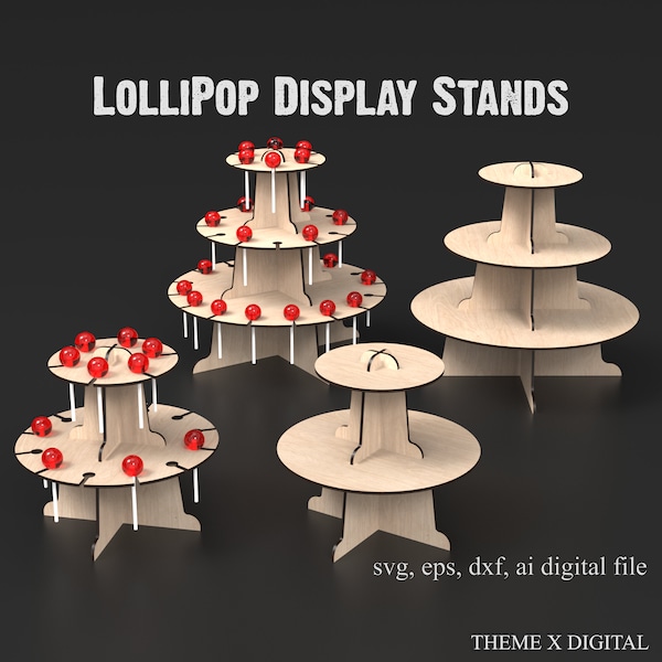 Cake Stand - Dessert Stand - Cupcake Stand & Lollipop Display Stands Svg Laser Cutting Files, Birthday Cake Stand Glowforge Lightburn #008