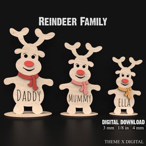File di taglio laser SVG di Natale per la famiglia di renne - File SVG di renne per Lightburn, XTool, Glowforge ecc. #199
