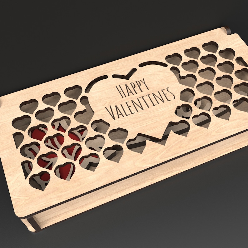 Personalised Wooden Heart Box With Rose Valentine Gift made from our laser cutting files digital download.