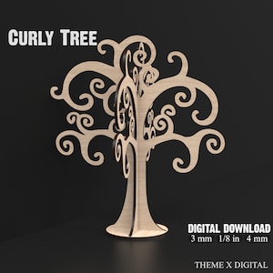 Ricci albero gioielli stand Svg file di taglio laser, coquette gioielli stand file di taglio laser, ombelico gioielli espositore file Svg #043