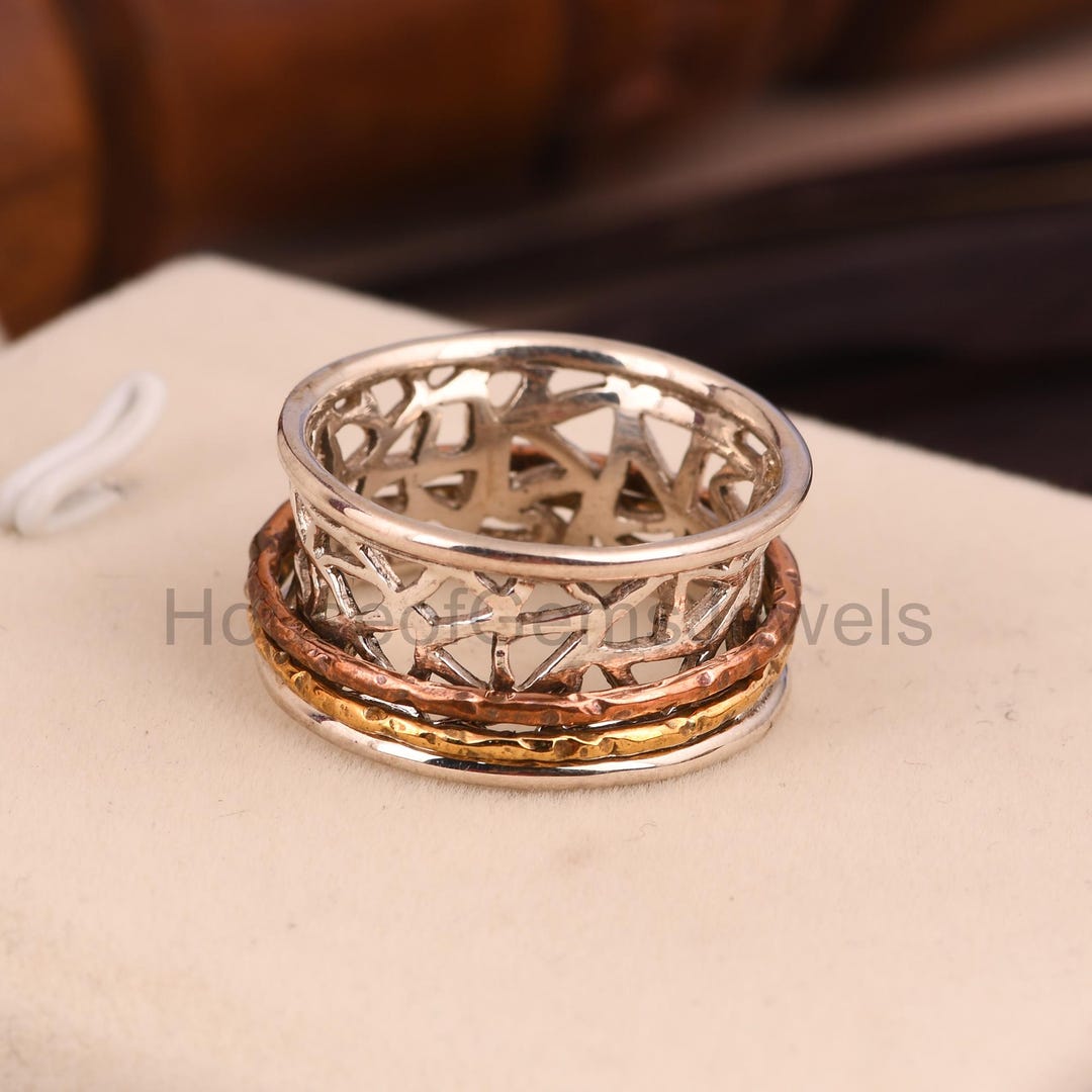 Unique Wide Band Spinner Ring | Anxiety Relief Ring | Sterling Silver ...