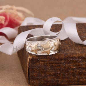 Sterling Silver Star Ring, Two Tone Ring, Handmade Ring, Star Ring, Texture Band Ring, Graduation Gift, Statement Ring, Gift For Her