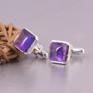 Natural Amethyst Gemstone Cufflinks, 925 Sterling Silver Cufflinks, February Birthstone Cufflink, Men&#39;s Jewelry, Gift for Christmas.