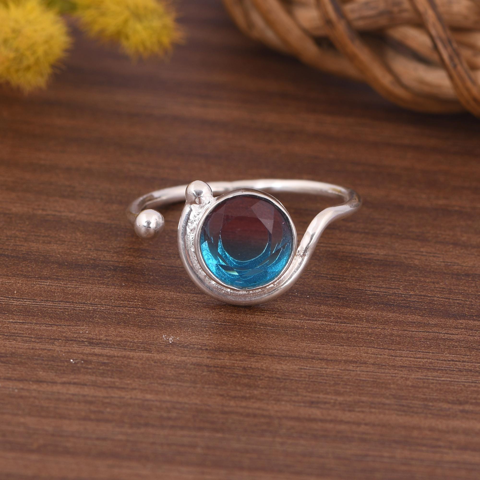 Unique Bio Alexandrite Gemstone Ring - Fine 925 Sterling Silver Ring - Adjustable Ring - Round Cut Doublet Gemstone Ring - Best Gift For Her