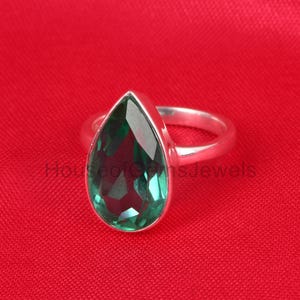 Pear Cut Doublet Colombian Emerald Ring, 925 Sterling Silver Ring, Statement Ring, Handmade Ring, Birthstone Jewelry, Gift For Her