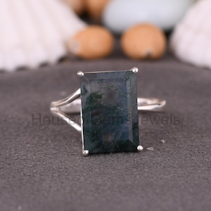 Moss Agate Gemstone Ring, Green Stone Ring, Nature Inspired Jewelry, 925 Sterling Silver Ring, Graduation Gift, Statement Ring for Women
