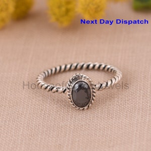 925 Sterling Silver Twisted Band Ring, Natural Pyrite Gemstone Oxidized Ring, Simple Handmade Ring, Faceted Pyrite Ring Gift for Women