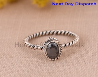 925 Sterling Silver Twisted Band Ring, Natural Pyrite Gemstone Oxidized Ring, Simple Handmade Ring, Valentine's Gift for Women