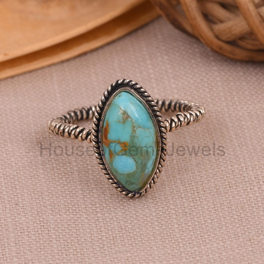 Kingman Turquoise Ring: Oxidized Sterling Silver Twisted Band - Boho ...
