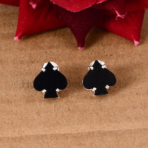 Black Onyx Studs Earrings, Ace Of Spade Studs Earring, Card Suit Jewelry, Black Spade Studs Earring, Anniversary Gift Jewelry, Gift For Her