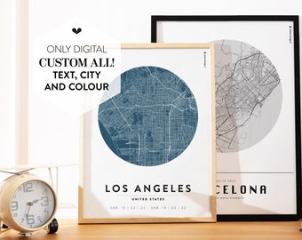 Circle City Map | Personalized Digital Posters | Where we met | Download Map of Your Location | Blue Gray Purple Poster