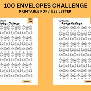 Printable 100 Envelope Challenge Bundle, Savings Challenge, Savings Tracker, Money Savings Challenge, Digital Download, PDF