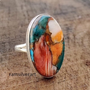 Oyster Copper Turquoise Solid 925 Sterling Silver Ring For Women Handmade Ring Oyster Oval Stone Ring, Anniversary Gift, Gift For Her