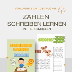 Cijfers leren schrijven – printsjabloon voor kleuters (cijfers 0-9), dierensymbolen