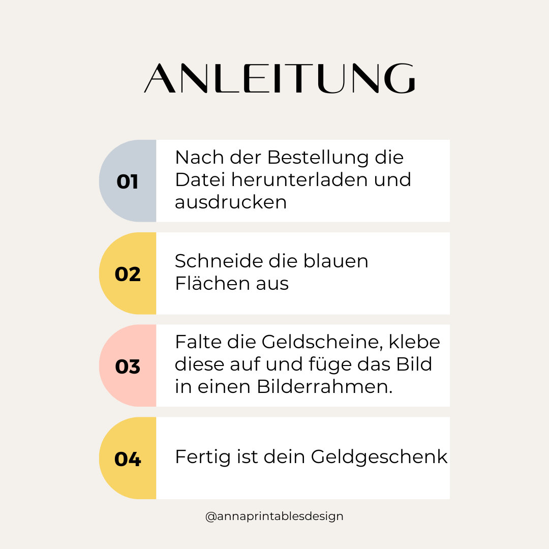  Money Gift to Print Birthday Happy Birthday Blue Portrait Format DINA4 Bildidee 