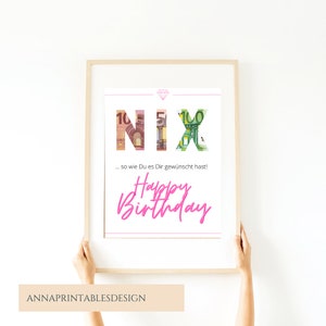 Money gift to print birthday Happy Birthday pink portrait format DINA4