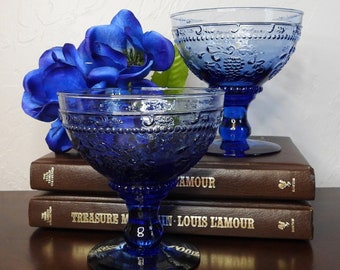 Pair of 5" Cobalt Blue Champagne/Sherbet/Goblet/Stemware/Dessert/Farmhouse/Country/Cottage/Barware