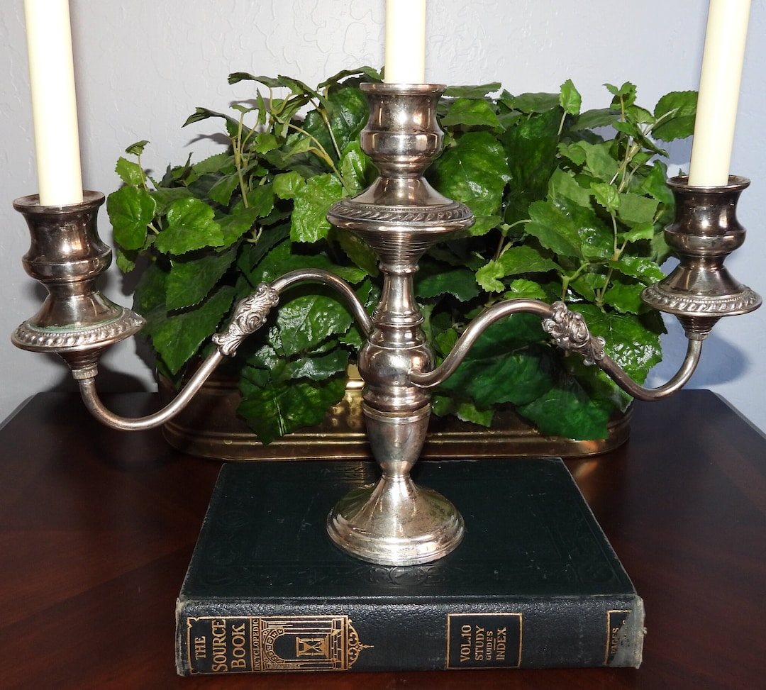 Sterling Silver Candelabra Centerpiece Antique Patina Floral Etsy