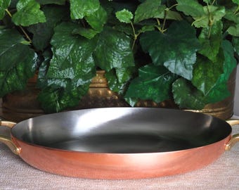 Oval Copper Casserole Skillet Brass Handled