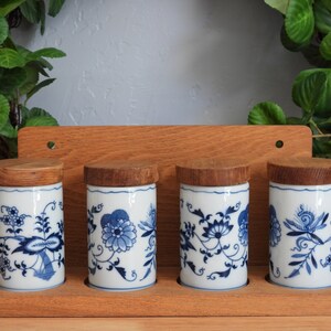 Blue Danube Ceramic Spice Tea Herb Rack Set Japan Onion Plant Garden Chinoiserie Wall Mount Count Top Midcentury Wedding Housewarming