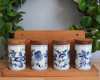 Blue Danube Ceramic Spice Tea Herb Rack Set Japan Onion Plant Garden Chinoiserie Wall Mount Count Top Midcentury Wedding Housewarming