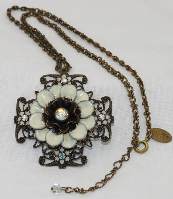 Liz Palacios 16" Necklace White Enamel Flower Bor… - image 2