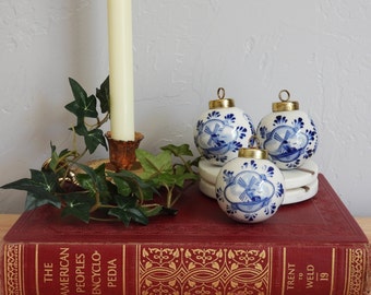 3-Pc Delft Blue Ceramic Christmas Ornaments Dutch Holland Windmill Netherlands Holiday Christmas