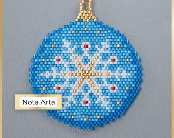 Padrão PDF de ponto de tijolo azul plano redondo de floco de neve de Natal para Miyuki delica 11/0, #163