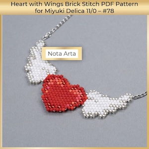 Beaded Heart with Wings brick stitch  Valentine's day PDF pattern for Miyuki delica 11/0, #78