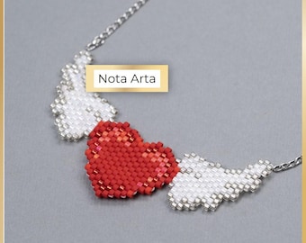 Padrão PDF de ponto tijolo de coração com asas e miçangas para o dia dos namorados para Miyuki delica 11/0, #78