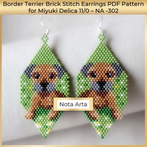 Beaded Border Terrier brick stitch earrings PDF pattern for Miyuki delica 11/0, NA-302